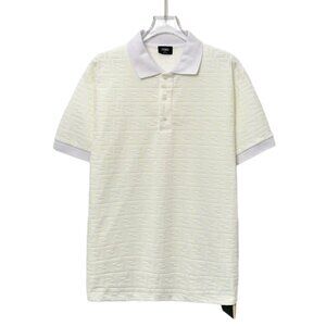 Fendi Beige logo monogram cotton turn-down collar short-sleeve polo shirt